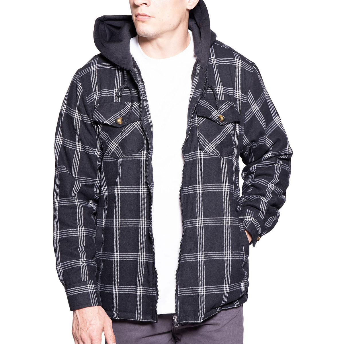 Flannel hoodie black online and white