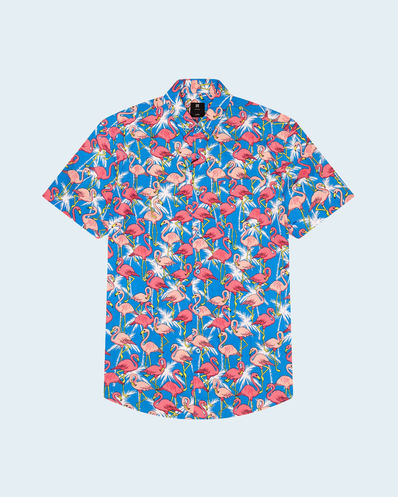 mens flamingo dress shirt Hisdern Black Flamingo Button Up Hawaiian Shirt For Summer Vacation M