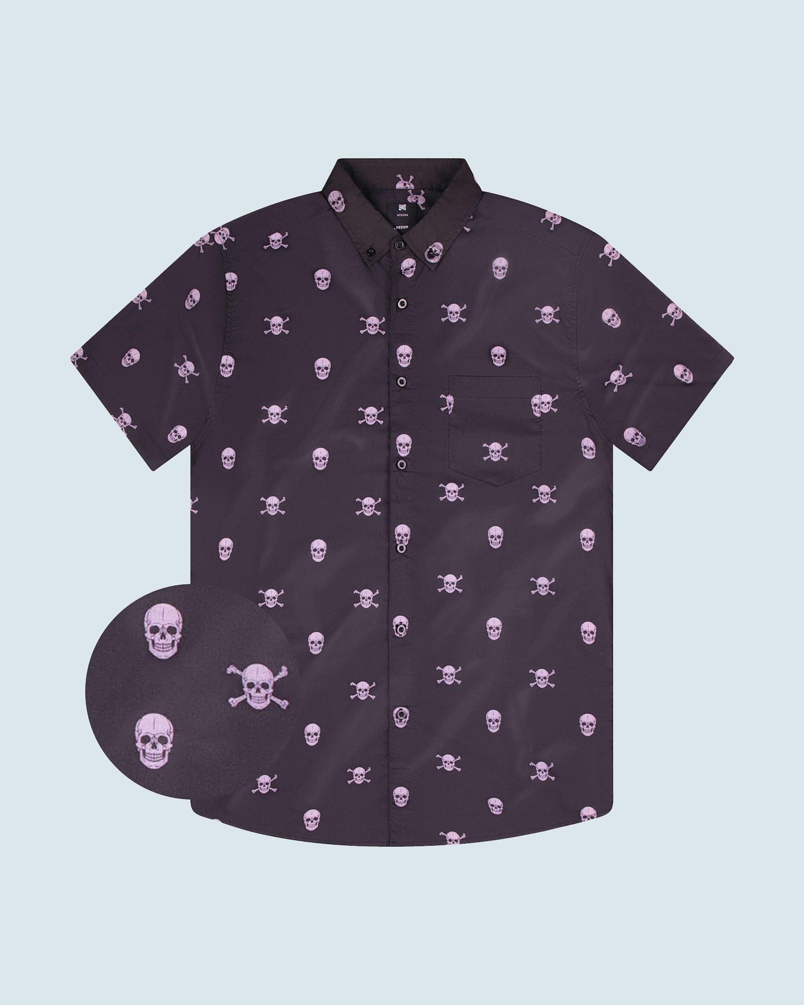 Mens Button Down Shirts - Skulls Black