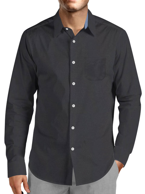 Easy Value Oxford Long Sleeve Button Down Shirt Solid - Black