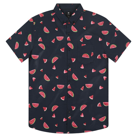 Novelty Print Mens Short Sleeve Button Down Shirt - Strawberry