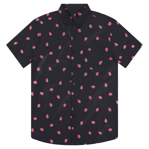 Novelty Print Mens Short Sleeve Button Down Shirt - Strawberry
