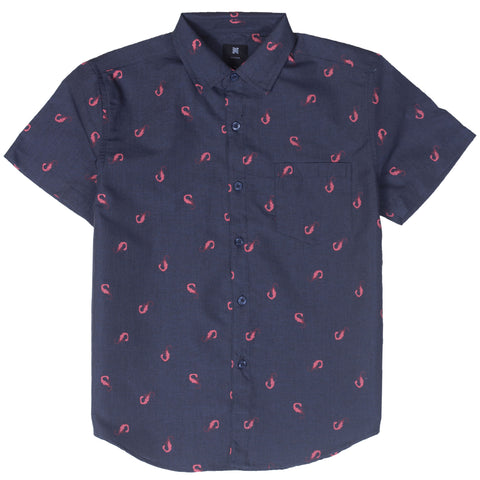 Visive Boys Short Sleeve Button Up Shirt - Navy Shrimp